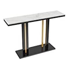 FATIVO Marmorkonsolbord sintrad sten: Lyxiga moderna hallbord 118 x 30 x 78 cm snöberg vit texturerad klar marmor bord med geometrisk linje piedestal för heminredning