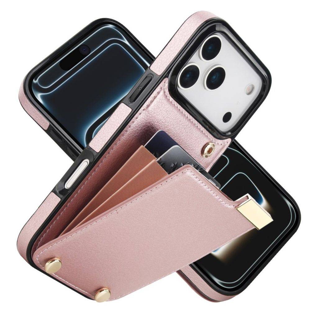 iPhone 18 Pro/17 Pro Cover TPU+PU Læder Kortholder Metal - Rose guld
