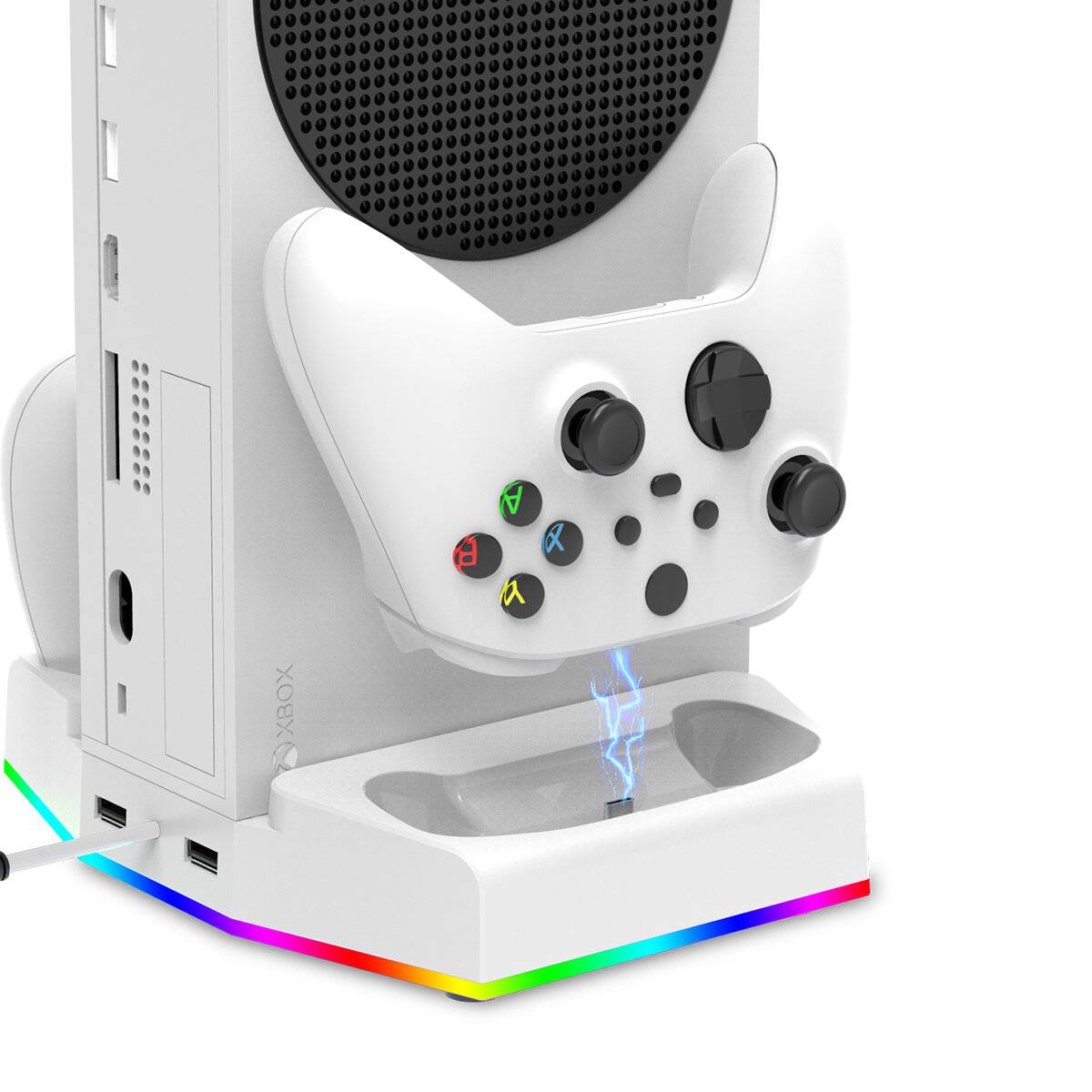 Ipega Xbox Series S Kylställ med 2 st Batteripaket RGB-ljus Dubbla fläktar Kontrolladdningsstation Dockbas med Hörlurskr