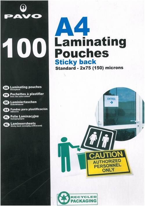 lamineringslomme selvklæbende A4 Blank Sticky Back, 75my. 100/pk.