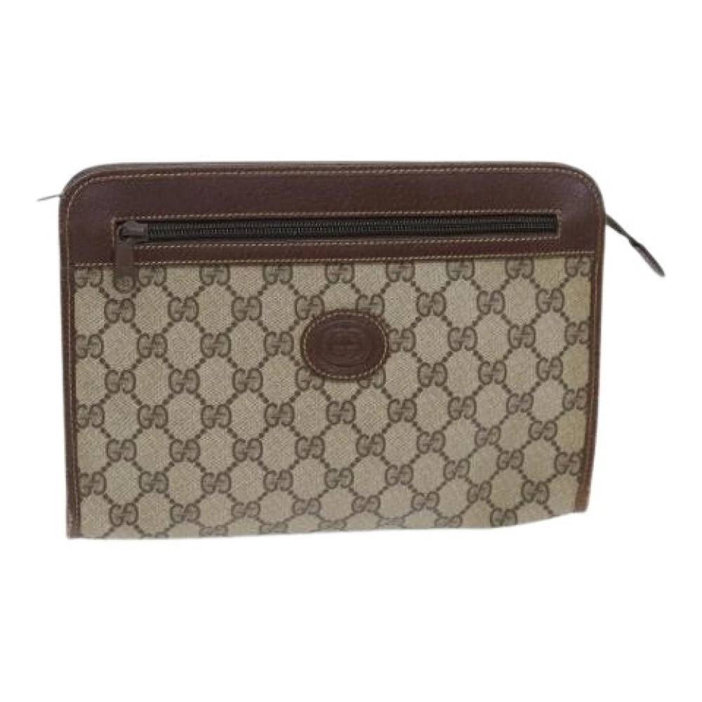 Gucci Vintage Pre-owned Gg supreme clutch taske - Vintage - Dame - Beige - ONE SIZE - Læder
