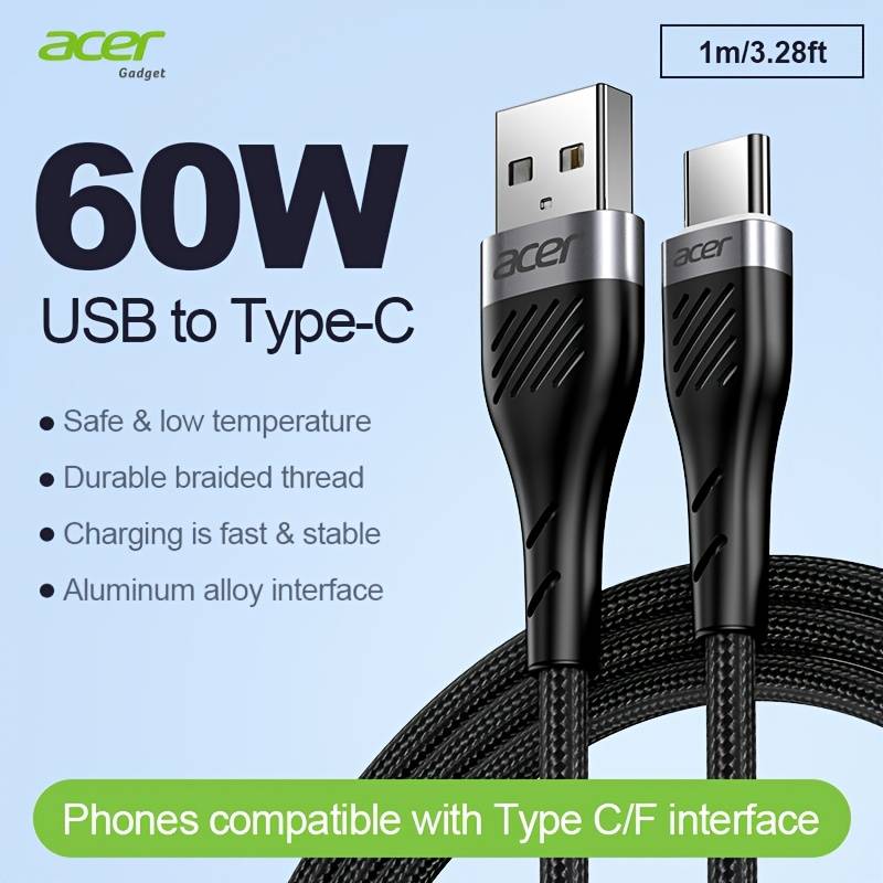 TEMU Acer Usb-c Data Cable | 60w Fast Charging, 3a Nylon Braided Charger Cable, Charging And 480mbps Data Transfer, Compatible With Iphone, , Pixel, Ipad, Laptops