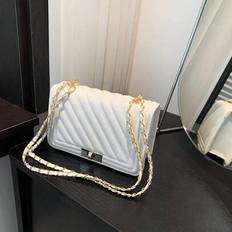 Mini quiltad axelväska med rombkedja - Beige (En-Storlek)