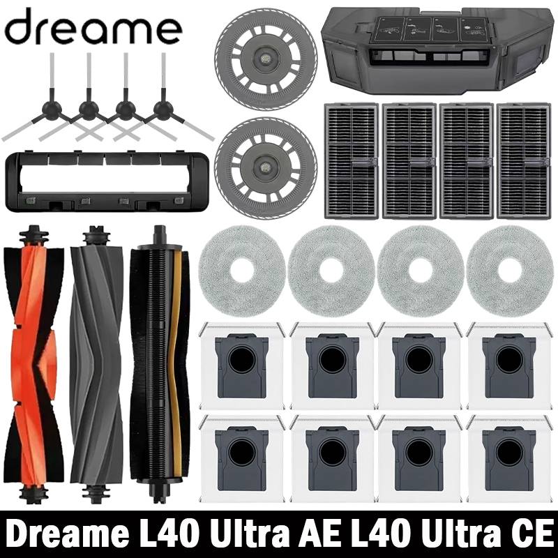 Dreame L40 Ultra AE / D20 Ultra / L10s Ultra CE Vacuum Cleaner Replacement Accessories Main Side Brush HEPA Filter Mop Dust Bag
