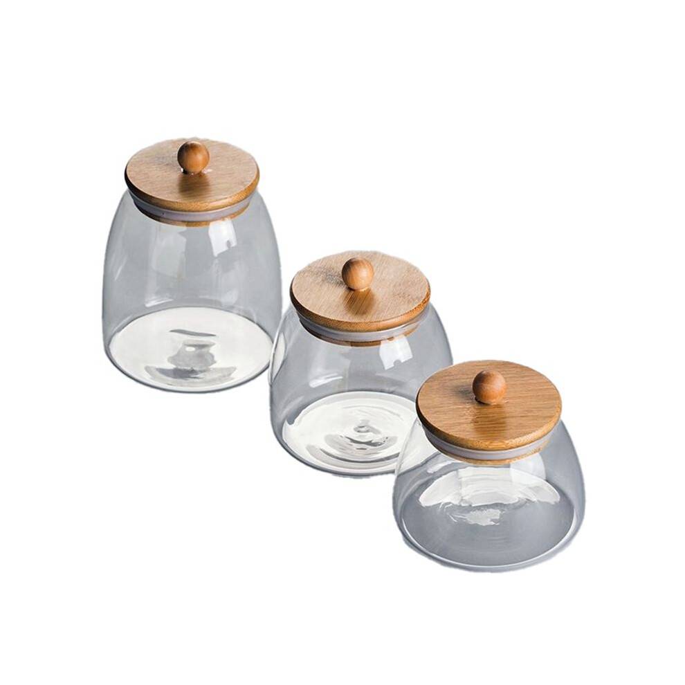 3PCS Wooden Lid Glass Sealed Jar Food Container Tea Candy Kitchen Storage Bottle Jar Large Capacity Sealed Mason Jars