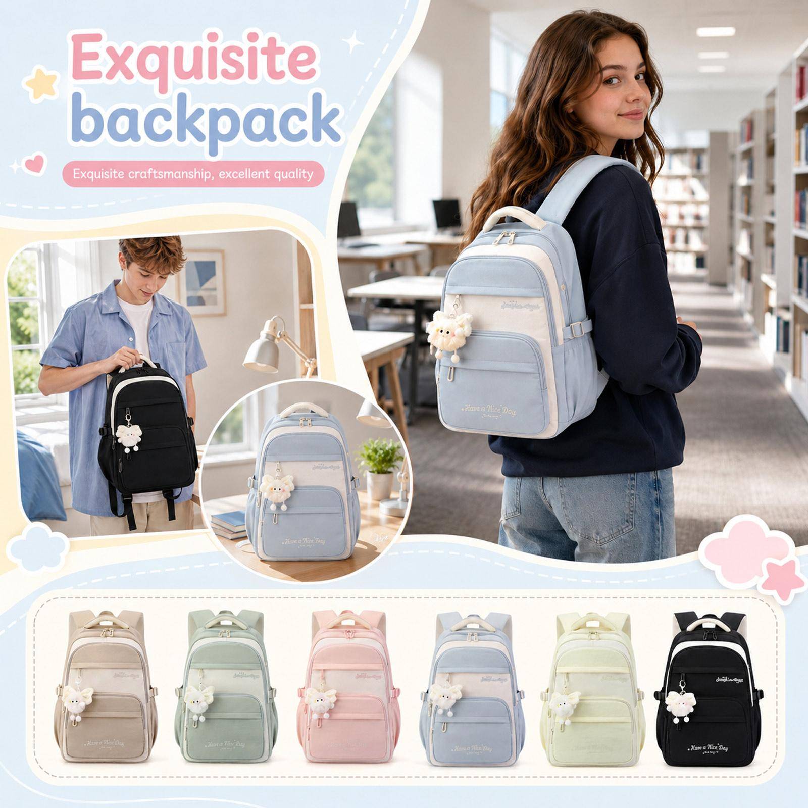 Unisex Ryggsäck för Barn Söt Skolväska för Pojkar och Flickor