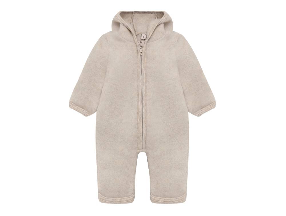 Huttelihut Køredragt Camel Melange i Uldfleece Med Hætte Og Lange Ører - Str. 3m 62cm