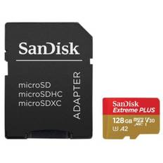 Micro Secure Digital SDXC 128 GB Sandisk Extreme Plus, 200/90 MB/sek, Class 10, UHS-I V30, U3, A2, inkl. SD-adapter