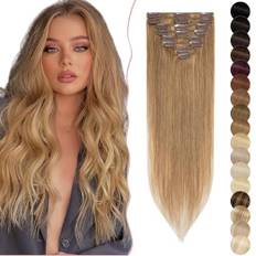 Clip-in äkta hår hårförlängningar 8 trådar hårförlängning hårstycke 100 % Remy människohår tunt rakt 45 cm (70 g), honungsblond #27