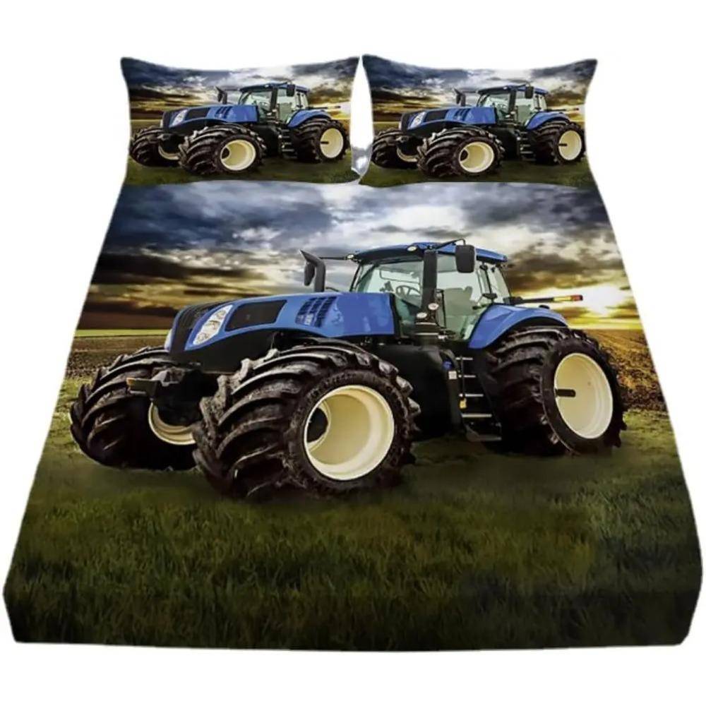 3D Traktor Lakan Barn Gårdsmateriel Sängkläder Set Andningsbar Sängöverdrag för Pojkar