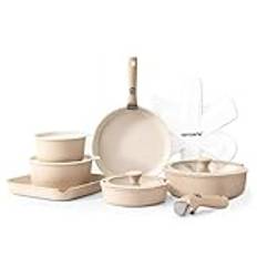 SENSARTE Set med 17 delar keramiska grytor och pannor, non-stick avtagbart handtag, köksredskap, induktion kök köksredskap set med avtagbart handtag, diskmaskins- och ugnssäker, PFAS/PTFE/PFOA-fri