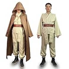 PRmnov Jedi-dräkt vuxen, tunika mantel med huva mantel medeltida maskeraddräkt halloween cosplay maskerad (brun, XXL)