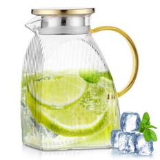 Glas karaff varm kall 1,8 l/63 oz, glaskanna med lock, karaff kanna för varma eller kalla hemlagade drycker