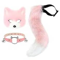 hbbhml Fuskpäls räv mask varg katt fluffig svans och läder halsband set halloween fest cosplay kostym tillbehör