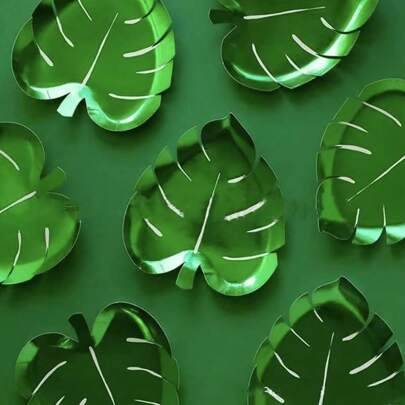 8 st papperstallrikar med gröna palmblad, engångsbrickor med gröna blad från Hawaii, lämpliga för festbordsservis, födelsedags- och bröllopsfester - Multifärgad (En-Storlek)