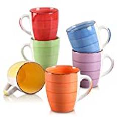 vancasso Bonita kaffekoppar set med 6 st, stengods, 360 ml kaffekopp med handtag, stora espressokoppar, lämplig för olika drycker, varm färg