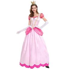 Kvinders Super Mario Peach Cosplay Cosplay kostume Pink Princess Dress + Handsker + Hovedbeklædning Outfits Sæt Carnival Party