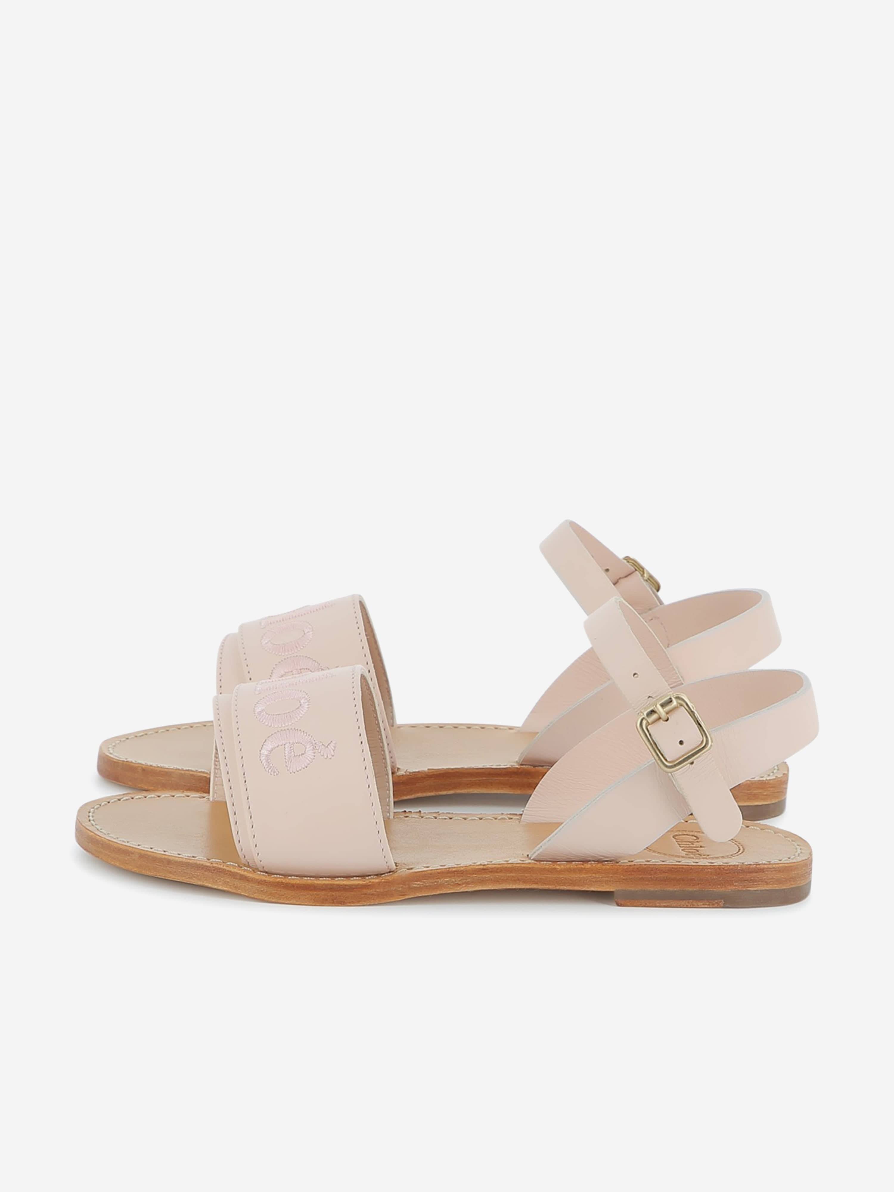 Chloé Girls Leather Logo Sandals in Pink - Pink / EU 38 UK 5 (EU 38 UK 5)