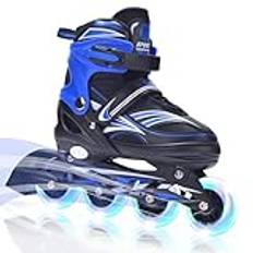 ERNAN Inline-skridskor, justerbara upplysta inline-skridskor, inline-skridskor för pojkar och flickor, rullblad för barn ungdom, nybörjare (blå, M)