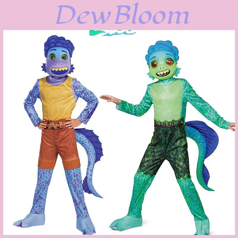 Disney Luca Alberto Cosplay Kostym Set För Barn Sjömonster Halloween Karneval Fest Jumpsuit Med Mask cm black