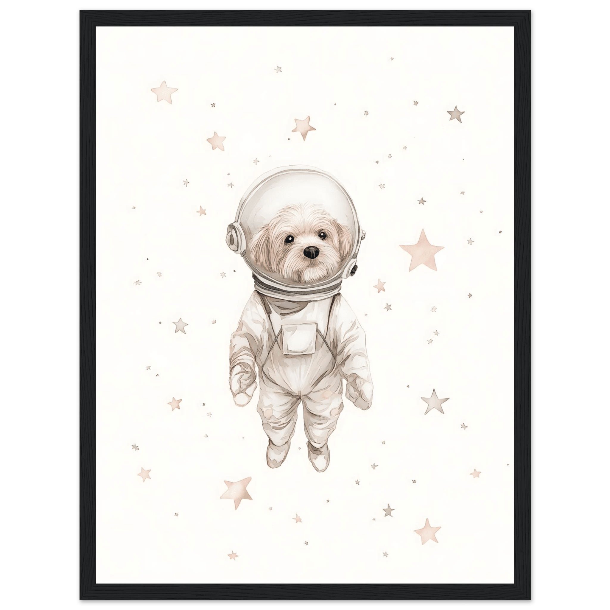 Hund i rymden poster-30x40 cm / 12x16″ / Med ram / Svart