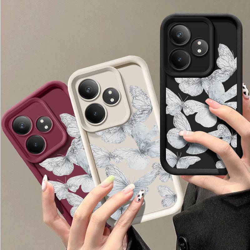 Phone Case For Realme 9 11 12 13 14 15 16 C35 C53 C55 C63 C65 C67 C71 C75 C83 C85 GT 3 6 NOTE 80 Soft Cover Butterfly White