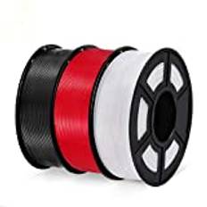 SUNLU PETG Filament 1,75mm 3KG, 3D Skrivare Filament Paket Förbättrad Hållfasthet, Hög Stötdämpning, 3D Utskriftsfilament Passar De Flesta FDM 3D Skrivare, 1kg Per Spole, 3 Rullar, Svart+Vit+Röd