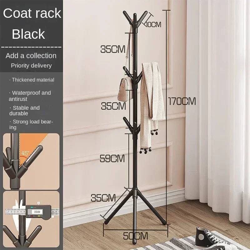 Clothes and Hats Rack Floor To Floor Bedroom Coat Hook Bedroom Vertical Tree Branch Shape Holder Hat Scarf Handbag Storage Hange - black