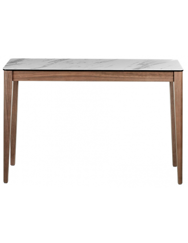 Konsolbord i porcelæn og valnøddefinér H75 x B120 x D39 cm - Valnød/Hvid marmor
