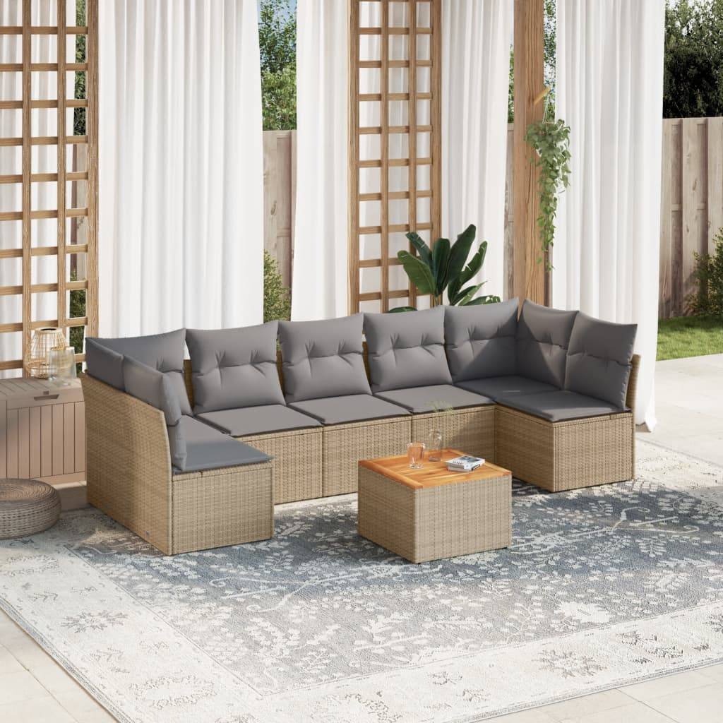 Sofasæt Til Haven 8 Dele Med Hynder Polyrattan - blandet beige og grå / 5x midterdel 2x hjørnedel bord