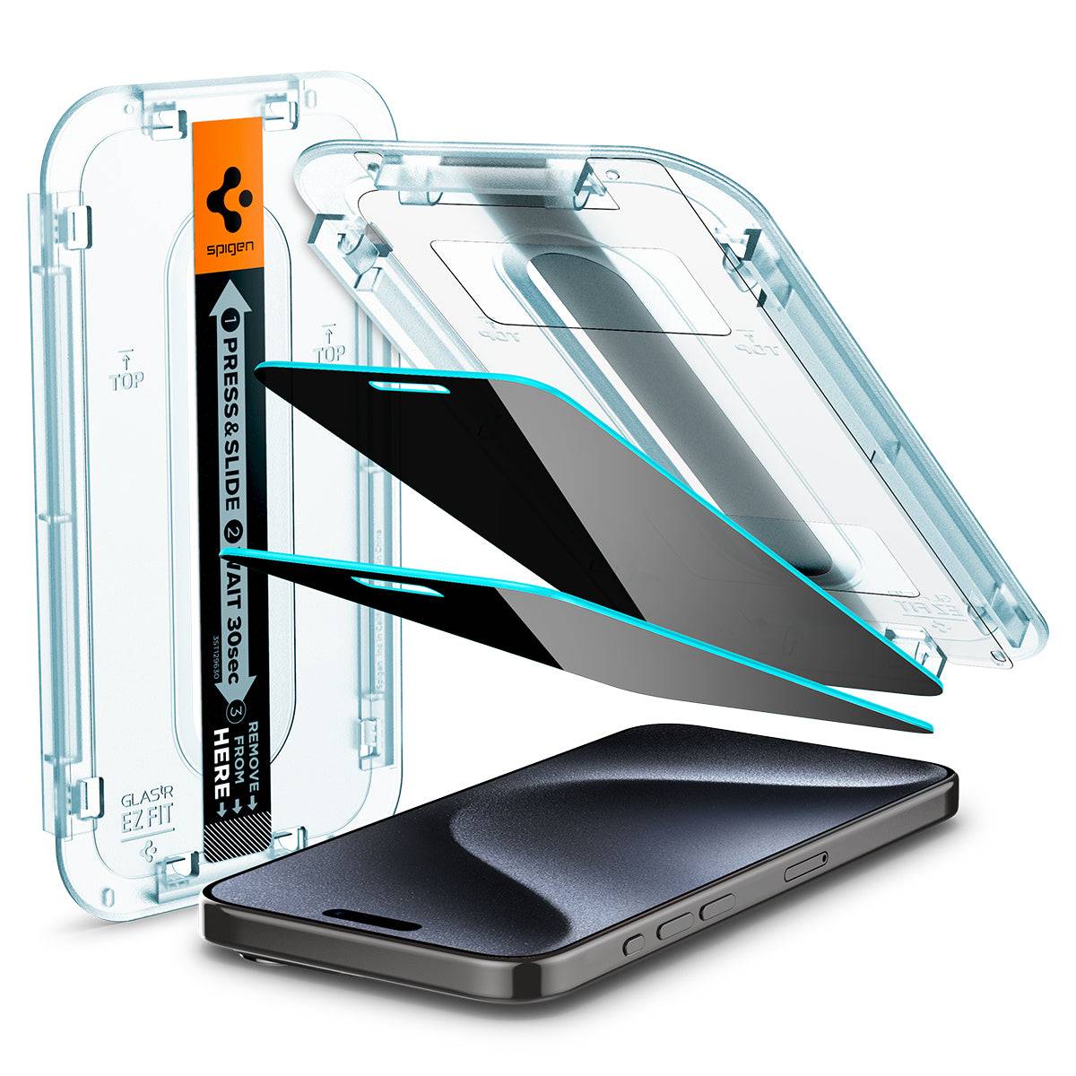 Spigen iPhone 15 Pro Skärmskydd Privacy GLAS.tR EZ Fit (2-pack)