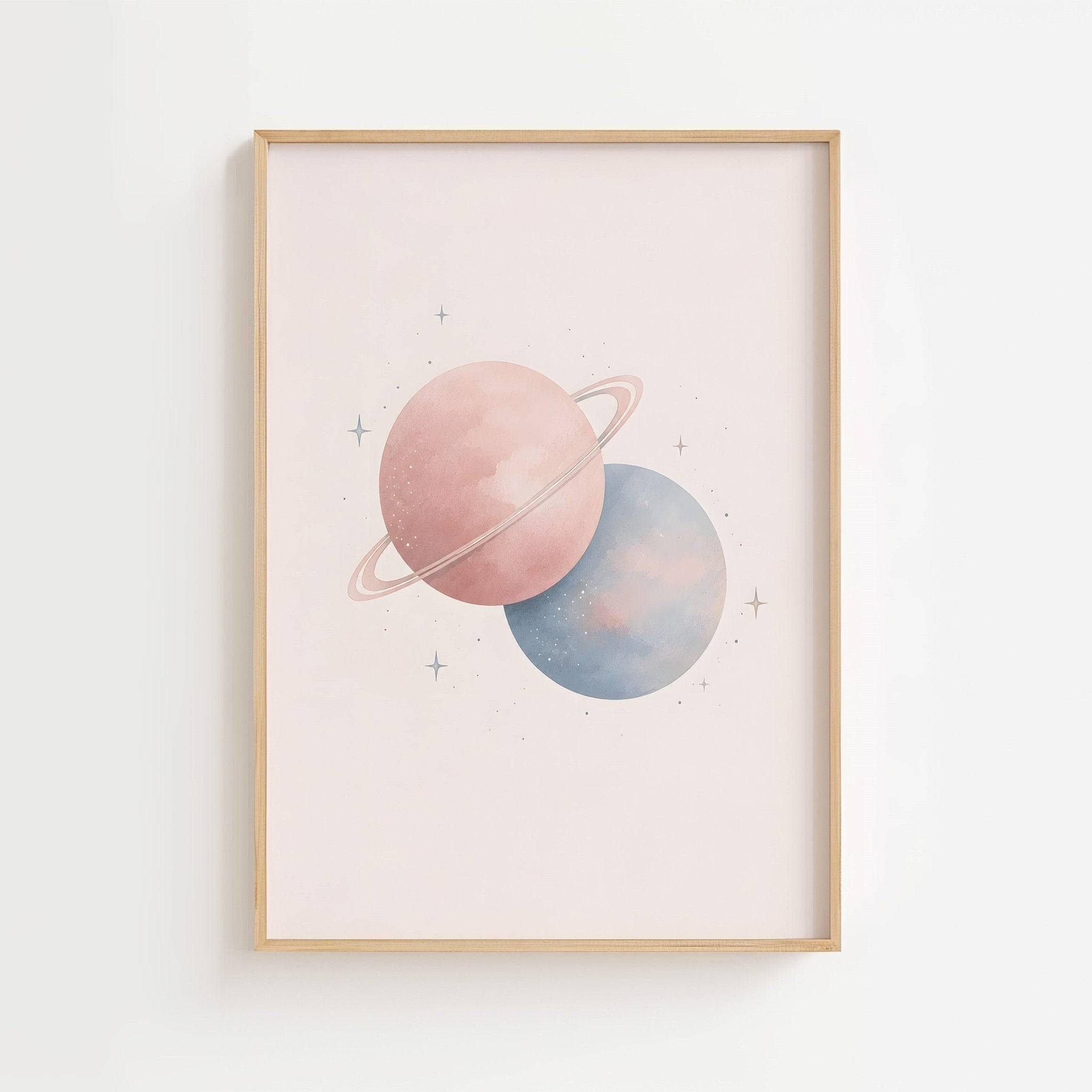Planeter rymdposter-30x40 cm / 12x16″ / Med ram / Mörkt trä