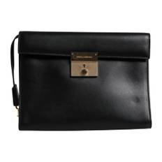 Dolce & Gabbana, Taske, unisex, Sort, ONE SIZE, Læder, Læder Logo Plade Dokumentmappe Taske
