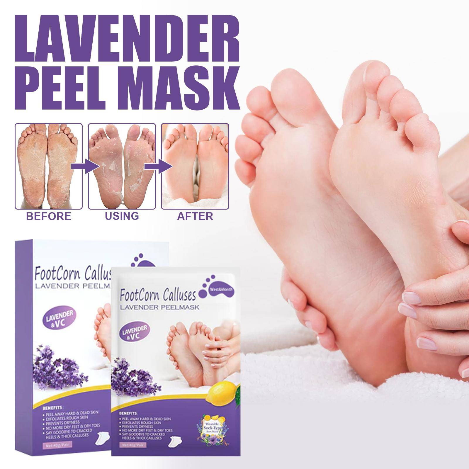 Lavendelfotmask Kraftfullt Exfolierande och Avlägsnar Död Hud, Fotmask för Torr Sprickig Hud Hemmabruk Hälsovård white