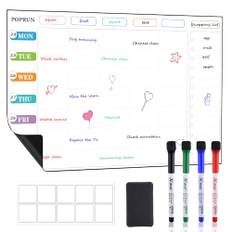 POPRUN Veckoplanerare för familjetavla Whiteboard kylskåpskalender magnet, torr torka rent veckoplaneringstavla för meny, måltid, memo 43 x 28 cm