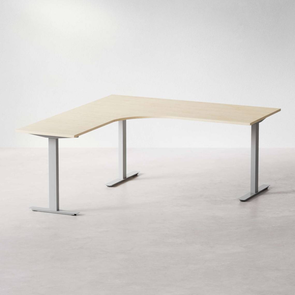 Fast hörnskrivbord, Storlek 180x200 cm, Bordsskiva Björk, Stativ Silver
