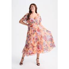 Scarlett & Jo Liz Peach Multi Print Bolero Wrap Bodice Midi Dress50