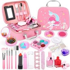 Børne makeup legetøj til piger, 20 stk. makeup kuffert, pink makeup sæt legetøj bedste gave til pige Komfortabel [HONGDE]
