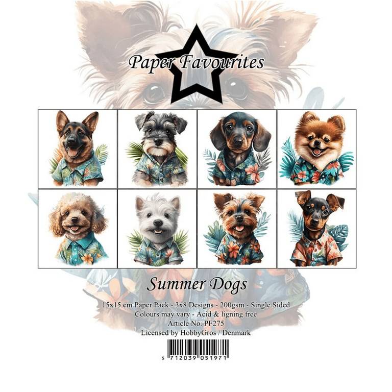 Scrapbookingpapper - 15x15cm - Summer Dogs