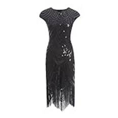 Cicano Dam Flapper-klänningar 1920-tals paljett frans art deco rytande 20-talet Gatsby klänning, Svart, M