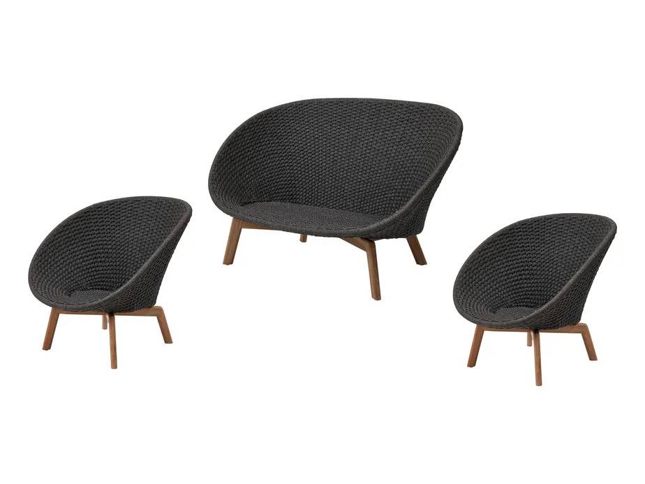 Cane-line Peacock soffgrupp 2-sitssoffa & 2 fåtöljer Teak och grå