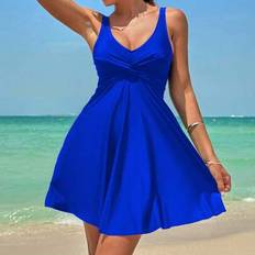 Damer Casual Beach Summer Outfits - Twist Design Baddräkt Kjol med badshorts - Kungsblått (L,M,S,XL)
