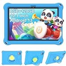 YUMBOT Barnsurfplatta, 10" barnsurfplatta med wifi Android 13,8 GB RAM, 128 GB, ROM, surfplatta för barn 3, 6, 8 år, föräldrakontroll 6 000 mAh, 1280 x 800 Netflix pekplattor, EVA-fodral, blå