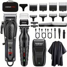 TEMU Hiena Professional Men's Hair Clipper Set, Rechargeable Cordless Hair Trimmer And Edger Kit, Electric Foil Shaver And Beard Trimmer, Hair Cutting Tools With Led Display, Men's Gift