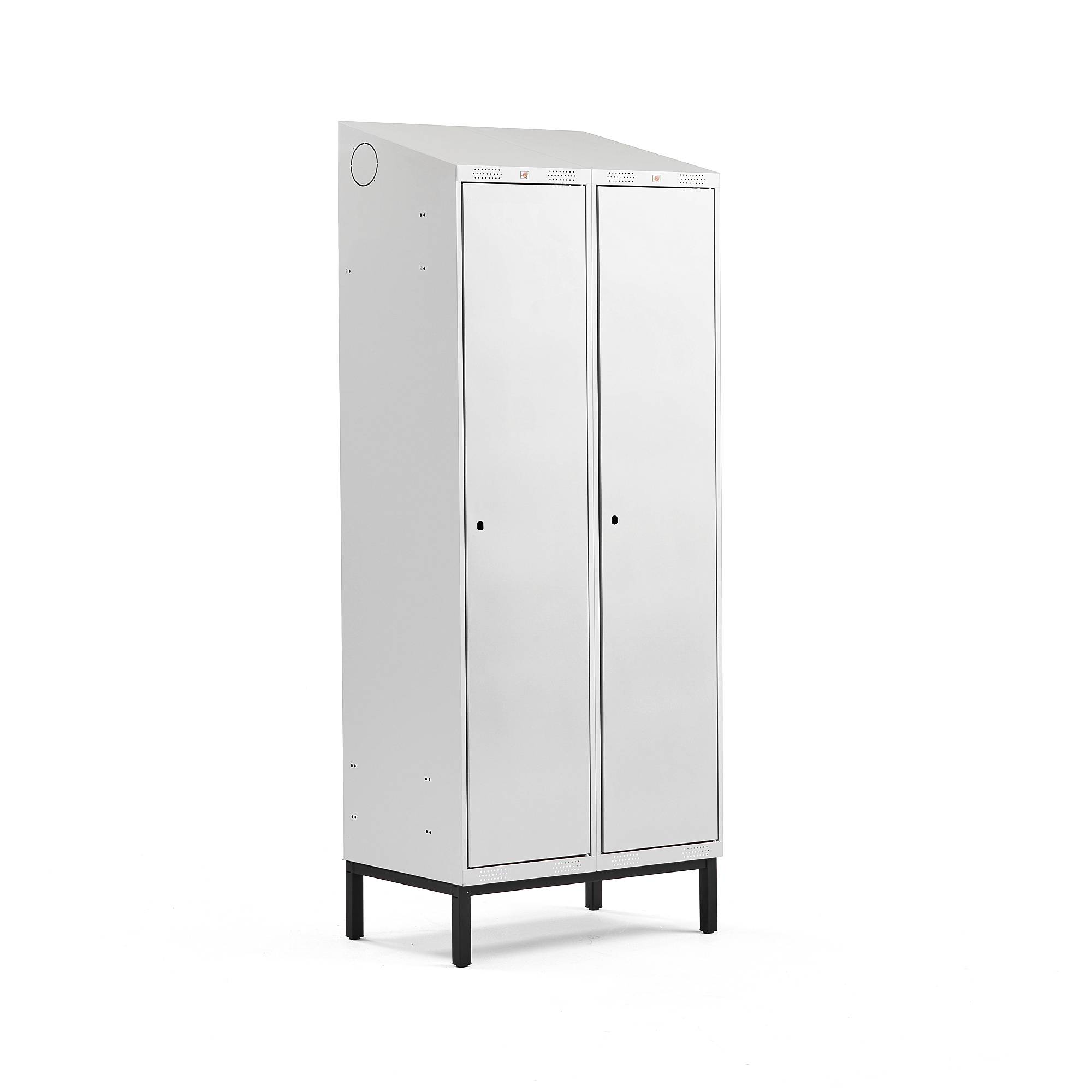 Klädskåp CLASSIC, sluttande tak, benstativ, 2 sektioner, 2100x800x550 mm, grå