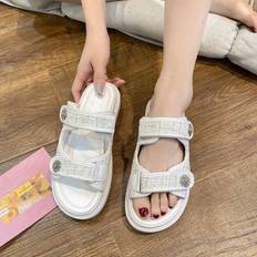 PVC Slides Summer Couples Large Size Outdoor Trend Slippers Women's Flat Bottom Slippers Men's Soft Bottom Anti-slip Sandals Simple Beach Shoes 43 vit