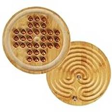TOWO Trä 2-i-1 patiens och labyrint spelset – klassiskt en spelare brädspel 25 cm 9,8 tum marmor-balansering och strategi spel-Brainteaser labyrint för 6 år gammal till vuxen