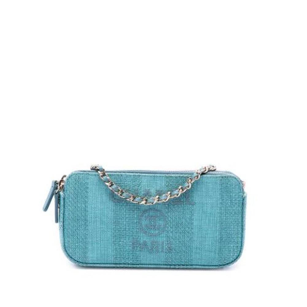Chanel Vintage Pre-owned Deauville Double Zip Clutch - Vintage - Dame - Blå - ONE SIZE - Læder