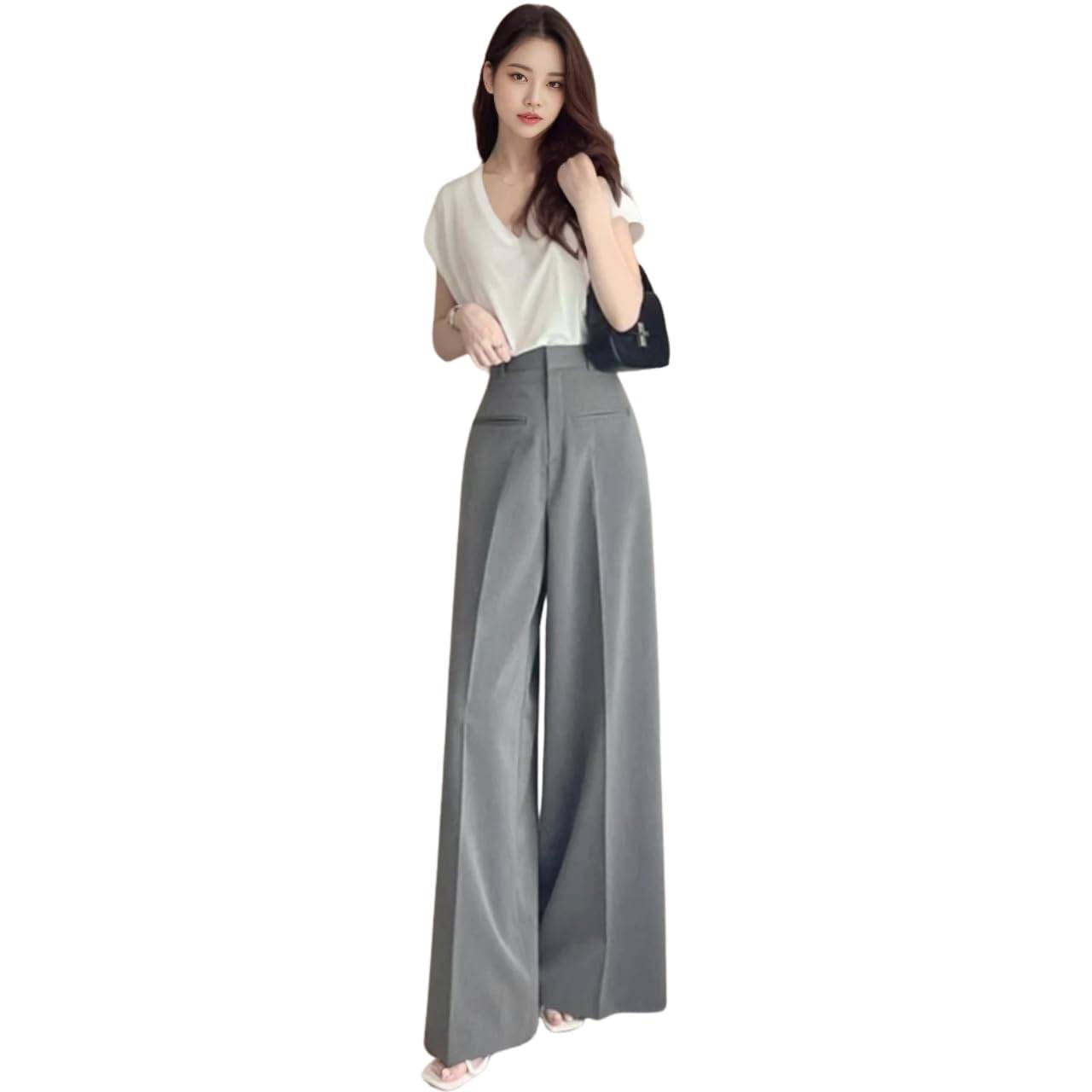 Faux Center Neat J-Scott Women's Wide-leg Pants, High-Waisted, Leg-Lengthening, Pockets, Line, Look, Gray, JS168-GY-XL (Limited Stock) grå färg