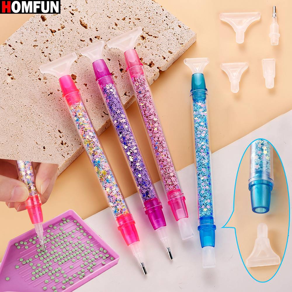 HOMFUN 5D Diamond Art Painting Pen - Sparkling Star Sequins DIY Point Rhinestone Pen for Nail Art Embroidery， with Accessories